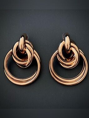 80’s Gold Double Hoop Knot Drop Oversized Earrings - Women Jewelry